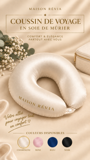 Coussin de voyage Maison Révia en soie de mûrier couleur champagne