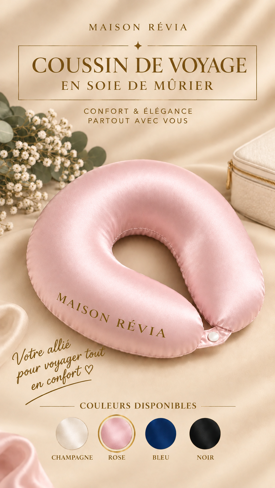 Coussin de Voyage en Soie de Mûrier – Maison Révia Coussin de voyage en soie de mûrier Maison Révia